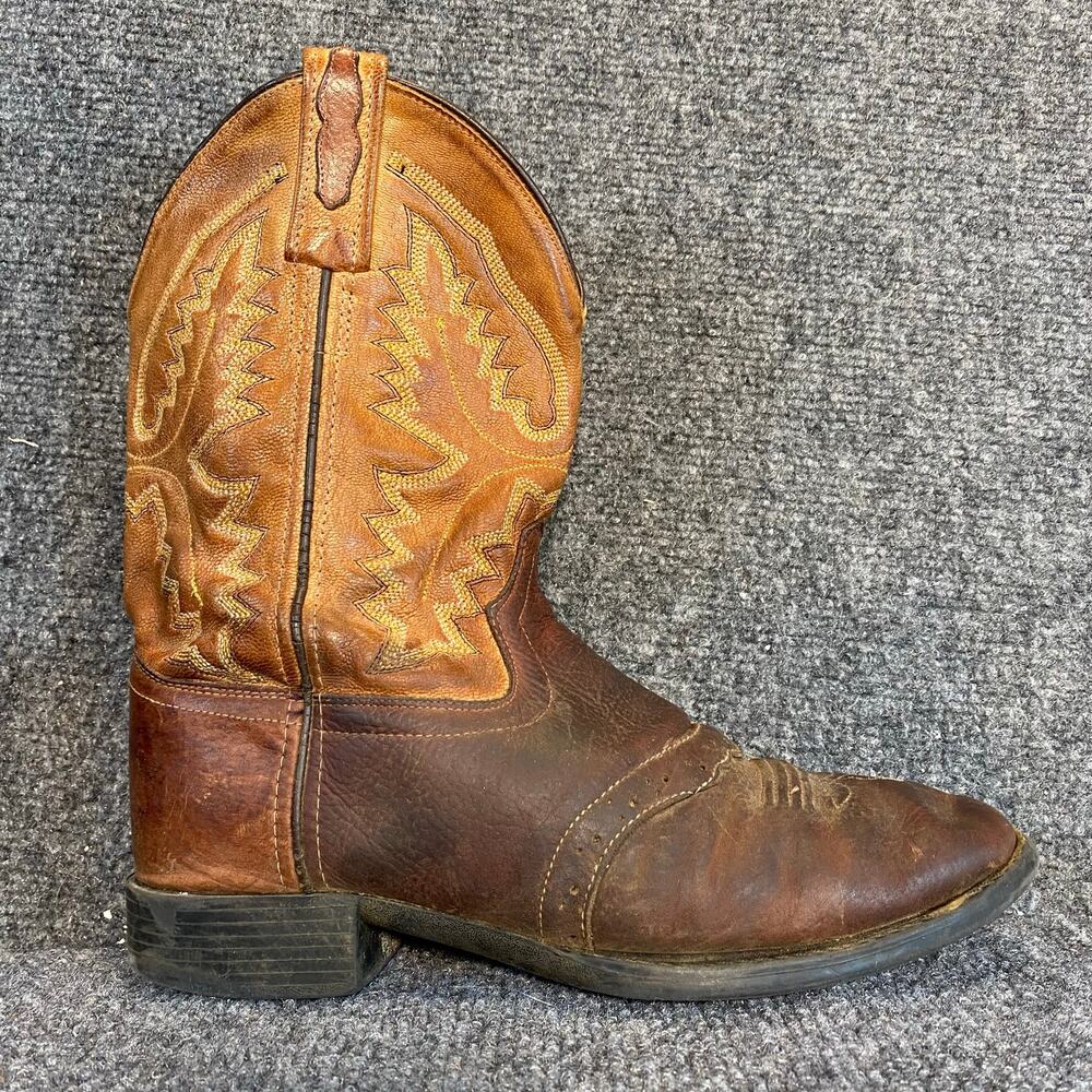 Old West Two Tone Brown Leather Embroidered Cowboy Boots Womens 7 Round Toe